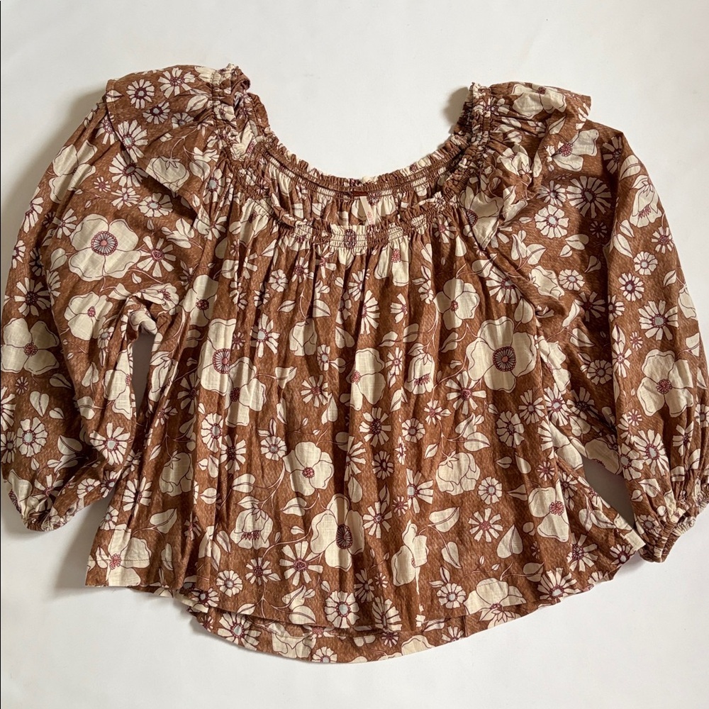 Free People Top Blouse Miss Daisy Printed Top Floral Boho shirt size XS - Picture 9 of 16